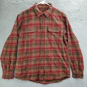 Orvis Mens Heavyweight Double Brushed Flannel Shirt Size Large Plaid